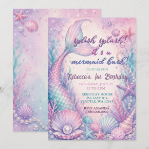 Convite Festa de Aniversário Splash Splash Mermaid Bash