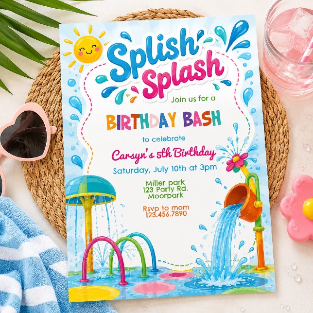 Convite Festa de Aniversário Splish Splash | Área de Borri (Criador carregado)