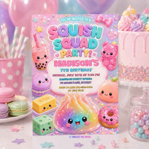 Convite Festa de Aniversário Squishy Arco-Íris Glitter