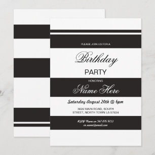 Convite Festa de aniversário Stripe Black & White Invite 