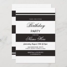 Convite Festa de aniversário Stripe Black & White Invite 3