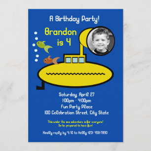 Convite Festa de aniversário Submarina com Foto