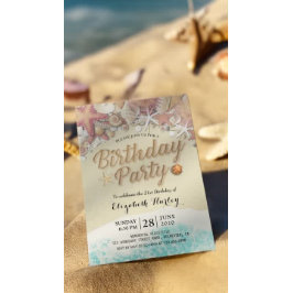 Convite Festa de aniversário Summer Beach Starfish Conchas