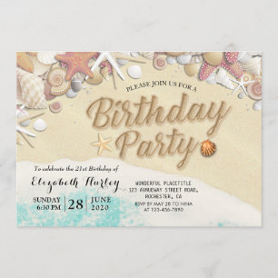 Convite Festa de aniversário Summer Beach Starfish Conchas