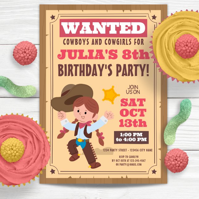 Convite Festa de aniversário Super Bonita (Super Cute Cowgirl Birthday Party Invitation)