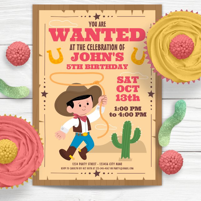 Convite Festa de aniversário Super Bonita (Super Cute Cowboy Birthday Party Invitation)