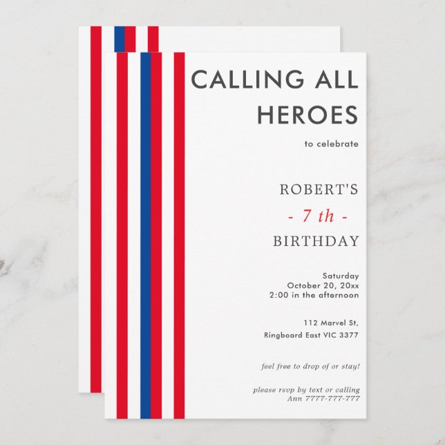 Convite Festa de aniversário SuperHero inspirada por Histó (Frente/Verso)