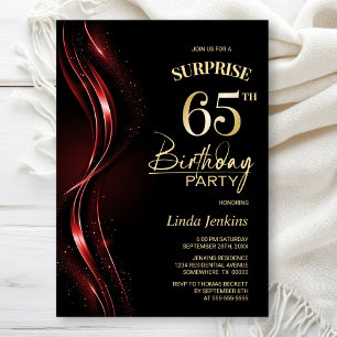 Convite Festa de aniversário Surpresa Black Red 65th