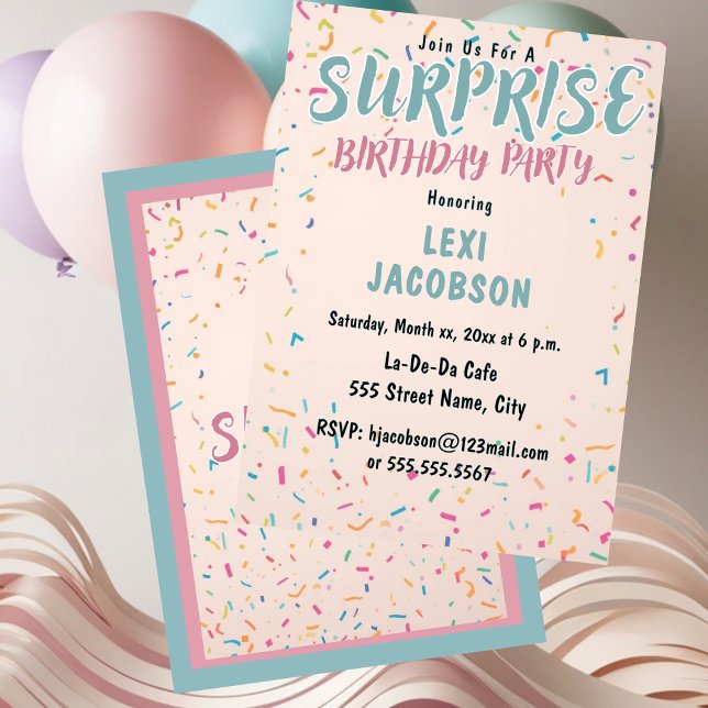 Convite Festa de Aniversário Surpresa Colorida (Colorful Surprise Birthday Party Invitation)