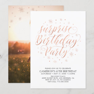 Convite Festa de Aniversário Surpresa com Foto em Dourado 