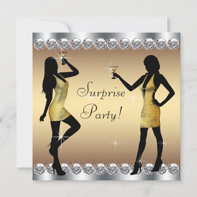 Convite Festa de Aniversário Surpresa da Mulher com Prata  (Frente)