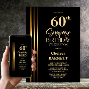 Convite Festa de Aniversário Surpresa de 60 anos Preta com
