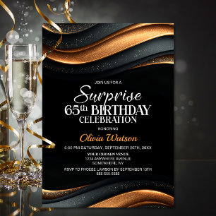 Convite Festa de Aniversário Surpresa de 65 Anos Preto e L