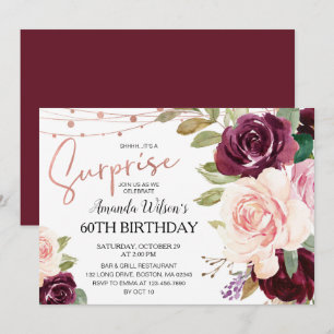 Convite Festa de aniversário Surpresa de Script Burgundy E