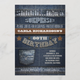 Convite festa de aniversário surpresa moderna do denim