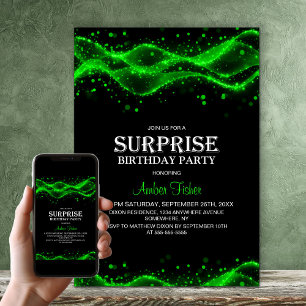 Convite Festa de Aniversário Surpresa Preta e Verde para Q