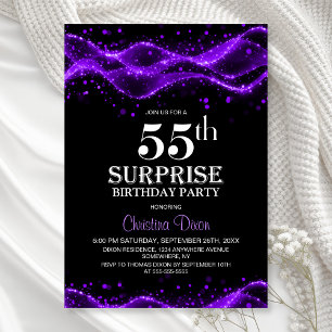 Convite Festa de Aniversário Surpresa Preto e Roxo 55 Anos