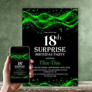Convite Festa de Aniversário Surpresa Preto e Verde 18 Ano