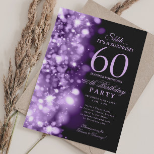Convite Festa de Aniversário Surpresa Purple Glam 60 anos