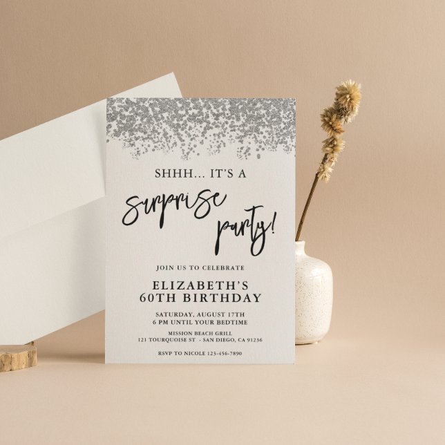 Convite Festa de aniversário surpresa qualquer branco e pr (Criador carregado)