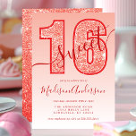 Convite Festa de aniversário Sweet 16 do Script de Largura<br><div class="desc">Convite de aniversário Red Glitter Script Sweet 16. Este design de tendência é acentuado com brilho contra fundo ombre. Personalize este design personalizado com seus próprios detalhes.</div>