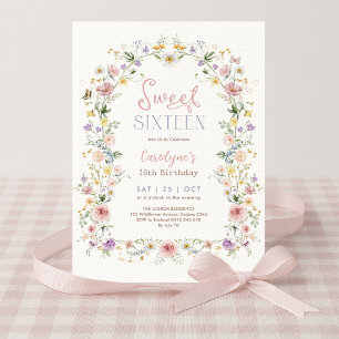 Convite Festa de Aniversário Sweet 16 Pastel Floral Meadow