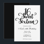 Convite Festa de Aniversário Sweet 16 Preto e Branco<br><div class="desc">Personalize para o seu evento.</div>