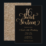 Convite Festa de Aniversário Sweet 16 Preto e Dourado com<br><div class="desc">Personalize para o seu evento.</div>