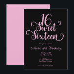 Convite Festa de Aniversário Sweet 16 Preto & Rosa Bubbleg<br><div class="desc">Personalize para o seu evento.</div>