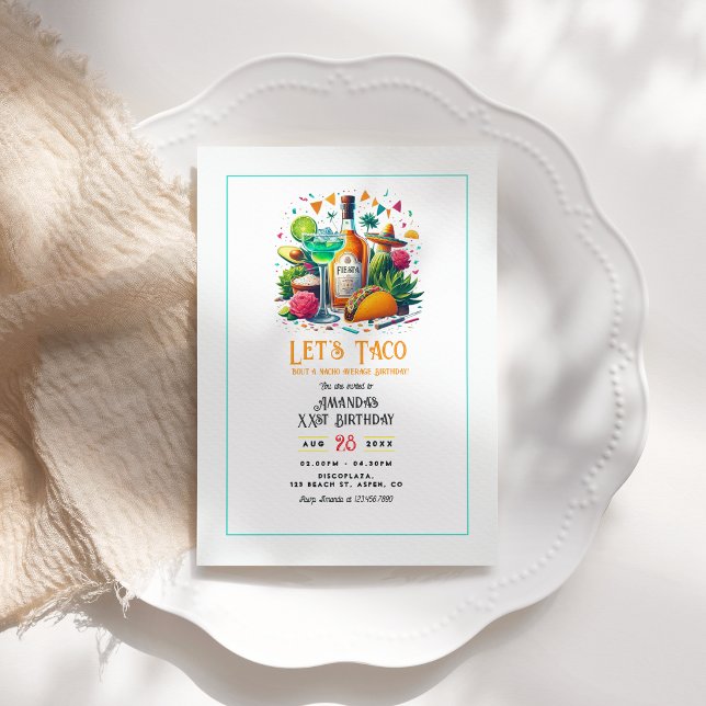 Convite Festa de Aniversário Taco & Tequila Nacho Não Muit (Taco & Tequila Nacho Average Fiesta Birthday Party Invitation)