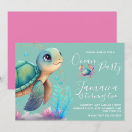 Convite Festa de Aniversário Tartaruga Aquarela Oceano Pra