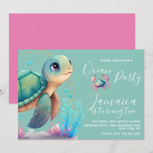 Convite Festa de Aniversário Tartaruga Aquarela Oceano Pra