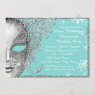 Convite Festa de aniversário Teal Blue Winter Wonderland