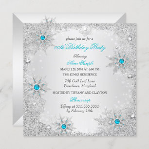 Convite Festa de aniversário Teal Snowflakes Winter Wonder