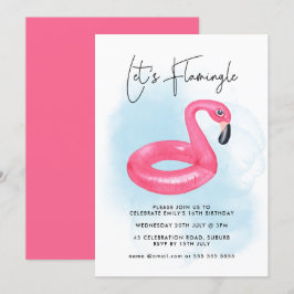 Convite Festa de Aniversário Teenager Flamingo Rosa na Pis
