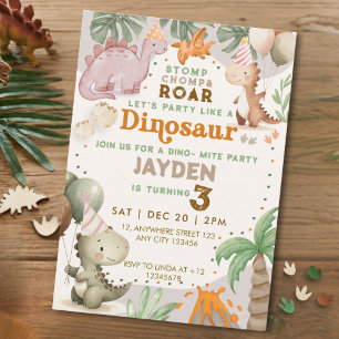 Convite Festa de Aniversário Tema Dinossauro Fofo Pastel