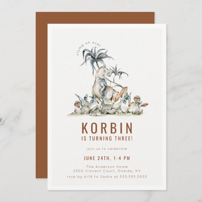 Convite Festa de aniversário Tema Dinossauro Pré-Histórica (Frente/Verso)