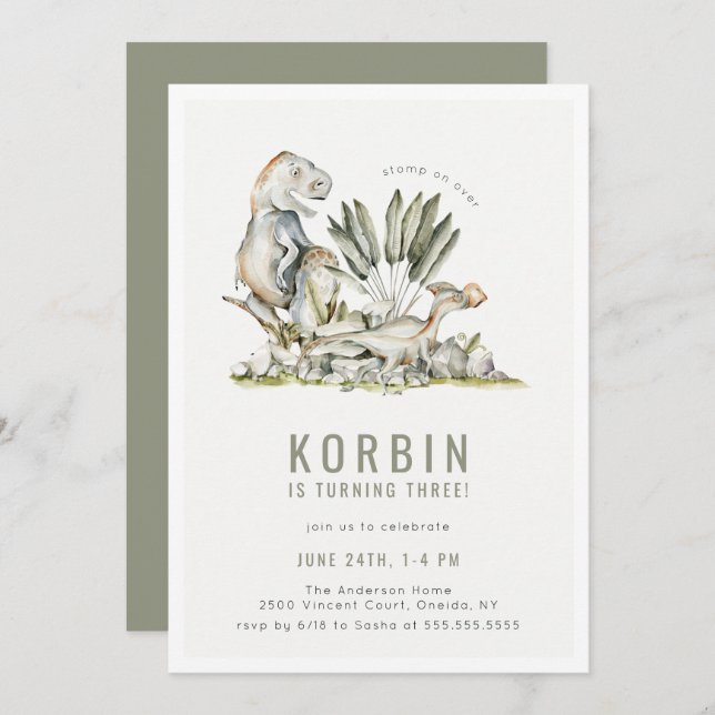 Convite Festa de aniversário Tema Dinossauro Pré-Histórica (Frente/Verso)