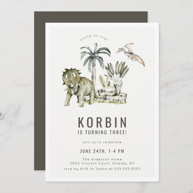 Convite Festa de aniversário Tema Dinossauro Pré-Histórica (Frente/Verso)