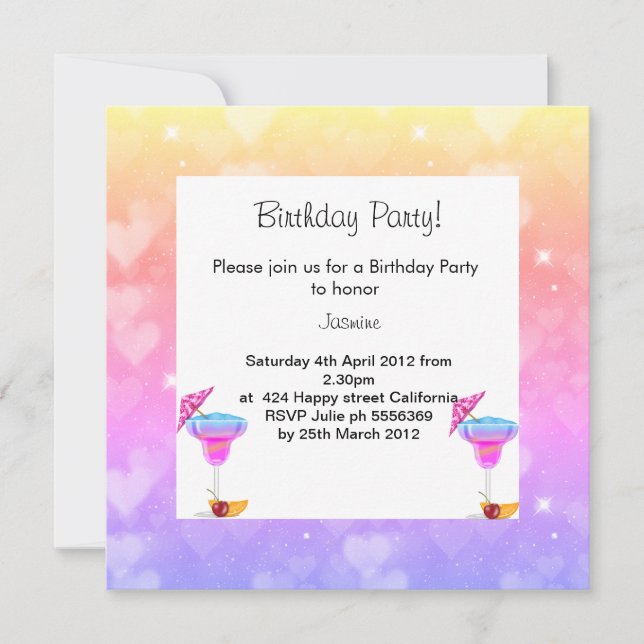 Convite Festa de aniversário Tema Pastel Havaiano (Frente)