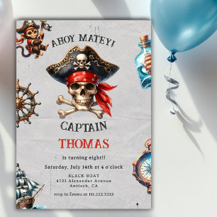 Convite Festa de Aniversário Tema Pirata Ahoy Matey Qualqu
