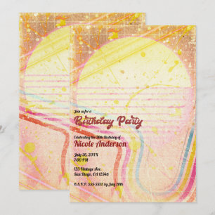 Convite Festa de Aniversário Tema Retro Vintage Amarelo do