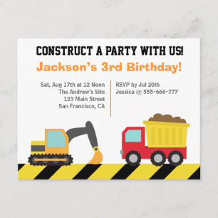 Convite Festa de Aniversário Tema Veículos de Construção p