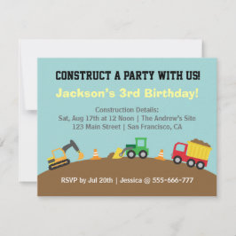 Convite Festa de Aniversário Tema Veículos de Construção p