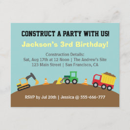 Convite Festa de Aniversário Tema Veículos de Construção p