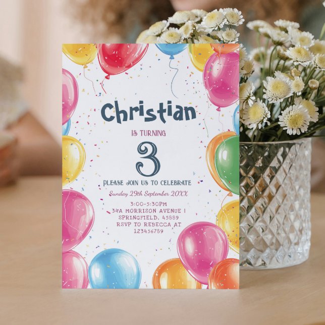 Convite Festa de aniversário temática Balões (Criador carregado)