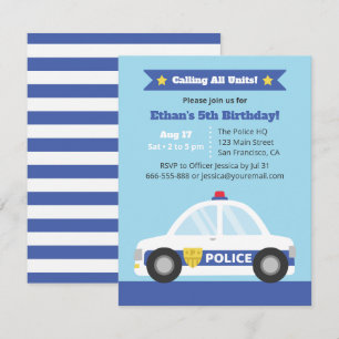 Convite Festa de Aniversário Temática de Carro da Polícia