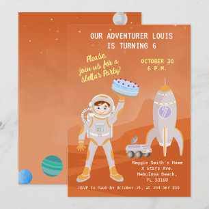 Convite Festa de aniversário temática de menino astronauta