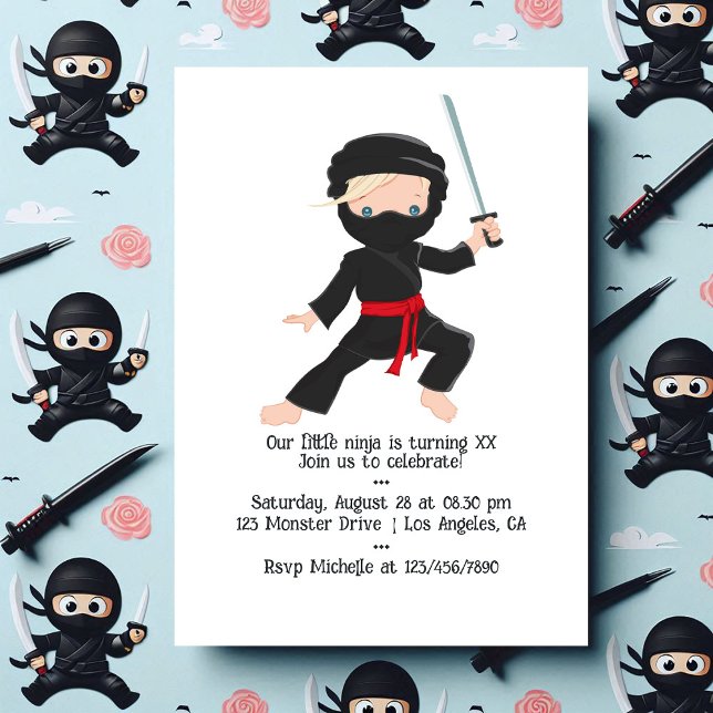 Convite Festa de aniversário temática Ninja (Ninja themed Birthday Party Invitation)