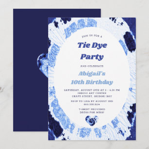 Convite Festa de Aniversário Tie Dye Azul Índigo Shibori